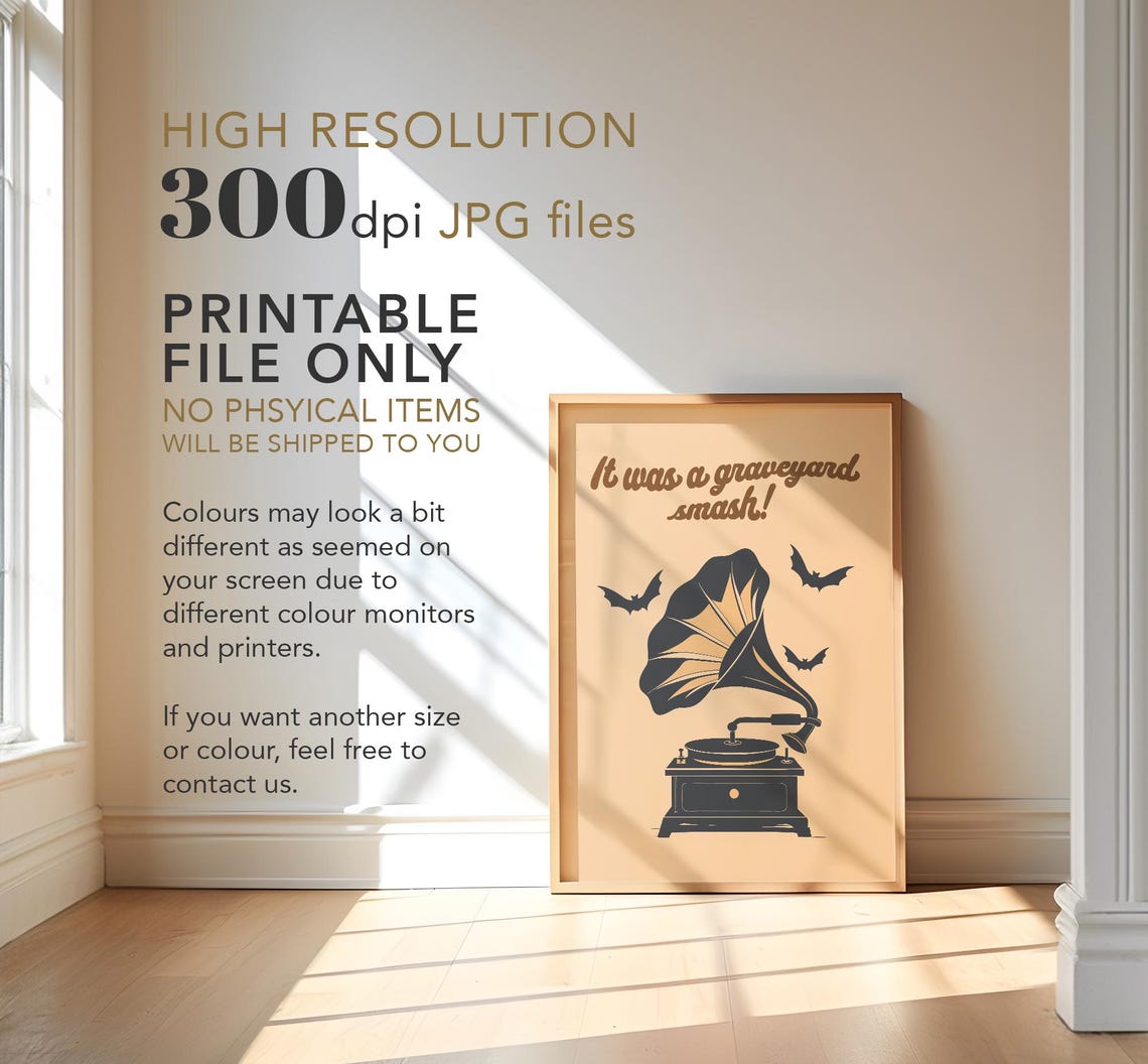 Spooky Record Player Retro Halloween Art Print - Image 3