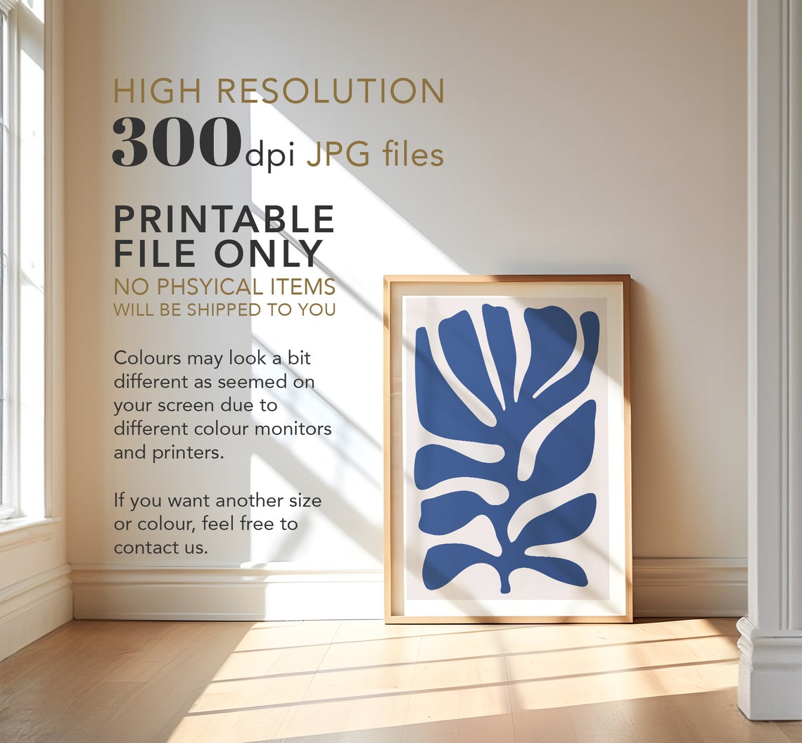 Navy Blue Abstract Leaf Cutout Minimal Botanical Decor Poster - Image 3