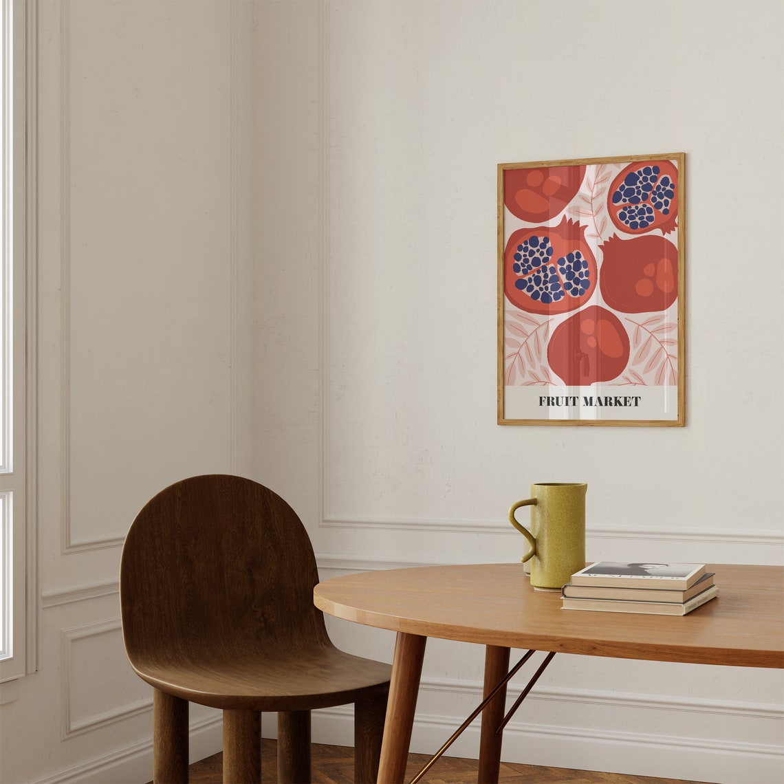 Fruit Market Pomegranate Red Navy Bold Retro Kitchen Wall Art - Image 2