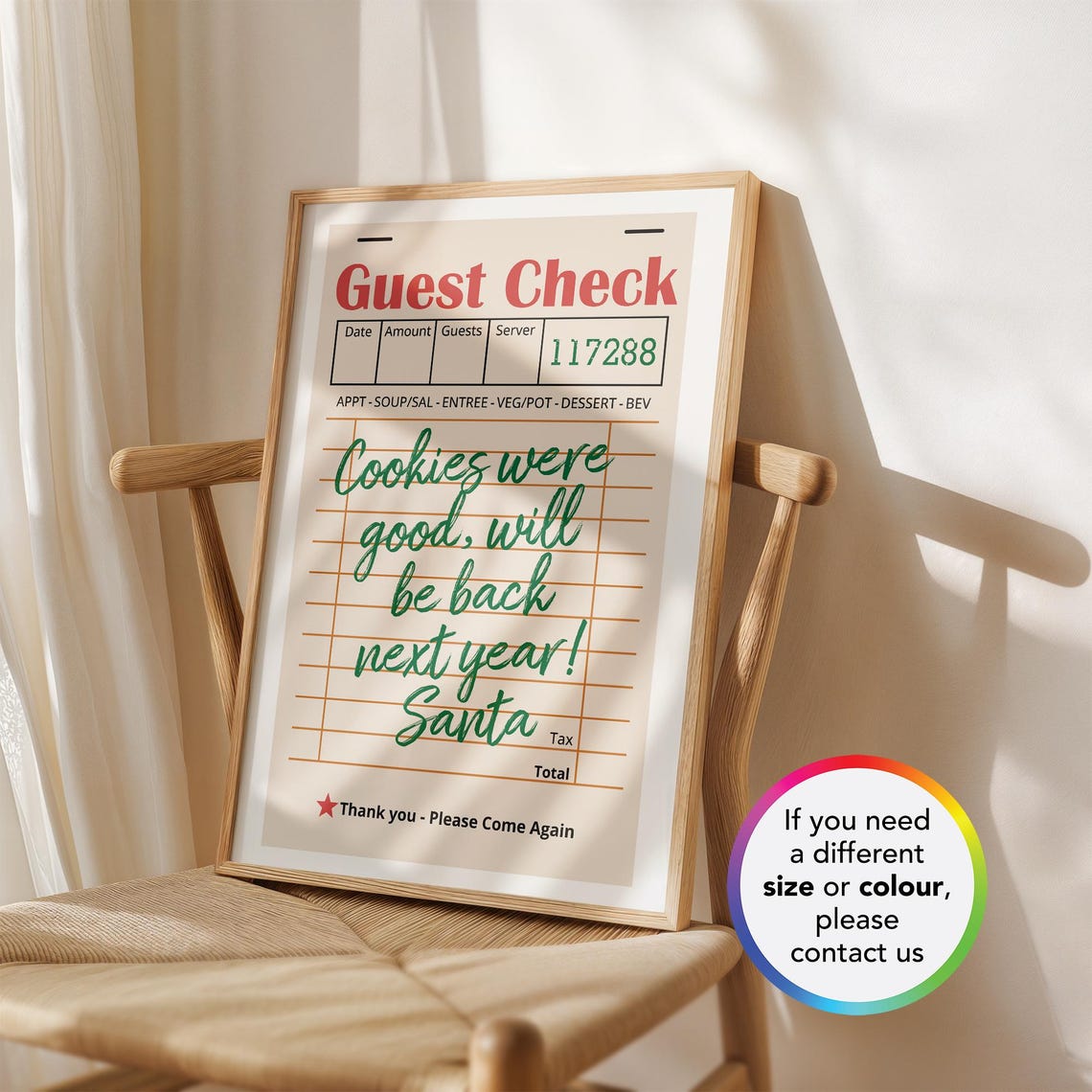 Guest Check Cookie Note Santa Retro Restaurant Receipt Design Poster - Image 2