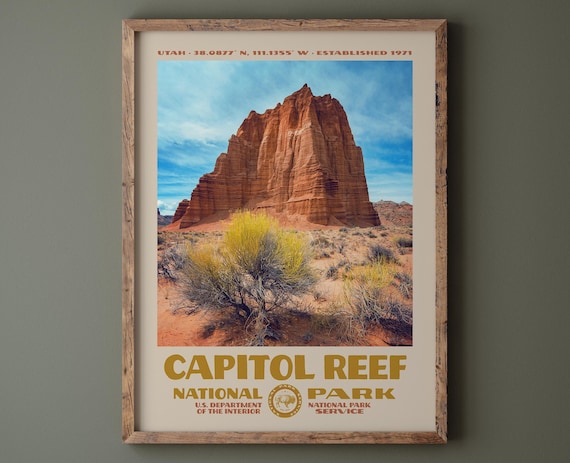Capitol Reef National Park Utah Red Rock Temple Vintage Photo Poster