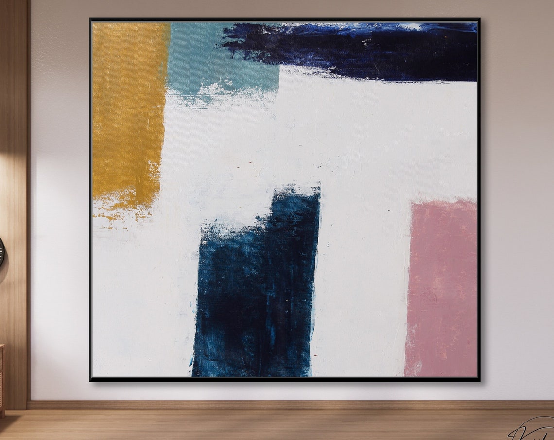 Navy Gold Blush Color Block Abstract Modern Minimal Art Poster