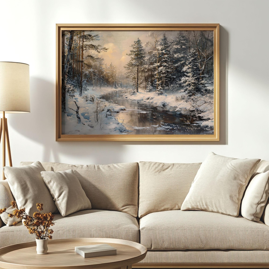 Winter Forest Stream Vintage Woodland Snow Scene Art Print - Image 4