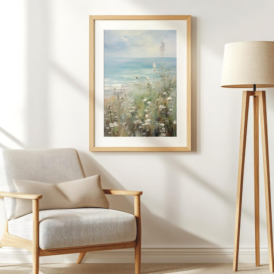 Turquoise Coastal Ocean White Wildflower Summer Seaside Art Poster - Image 5