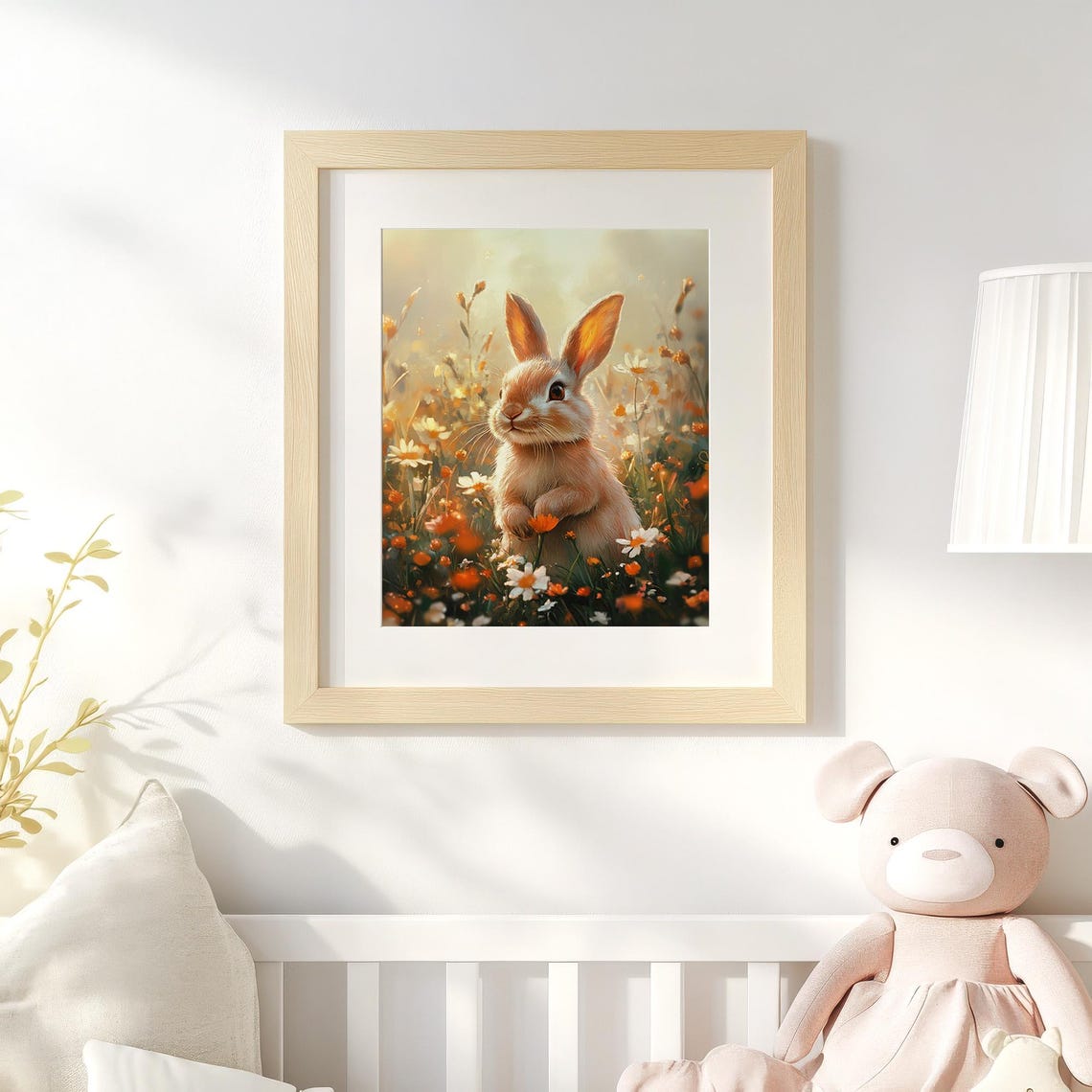 Cute Easter Bunny Print Spring Rabbit Poster Orange Wildflowers Nursery Kids Room Decor Instant Wall Art - Image 5