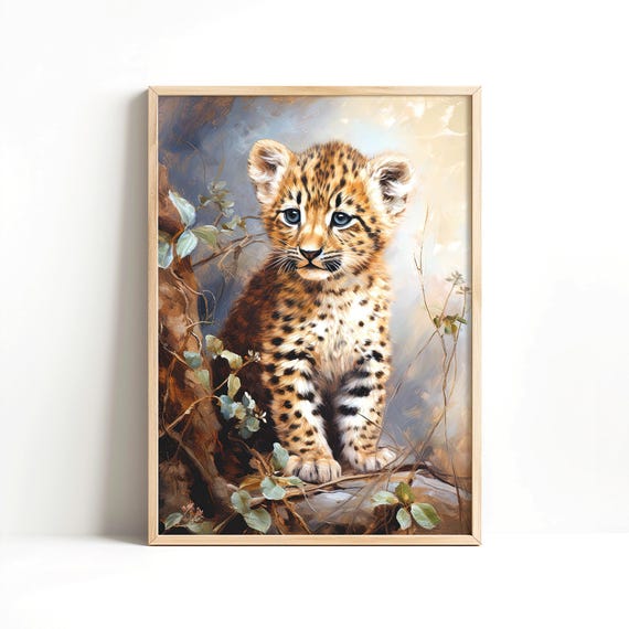 Cute Leopard Animal Print Kids Bedroom Nursery Decor Baby Cat Wall Art Instant Vintage Minimalist Poster
