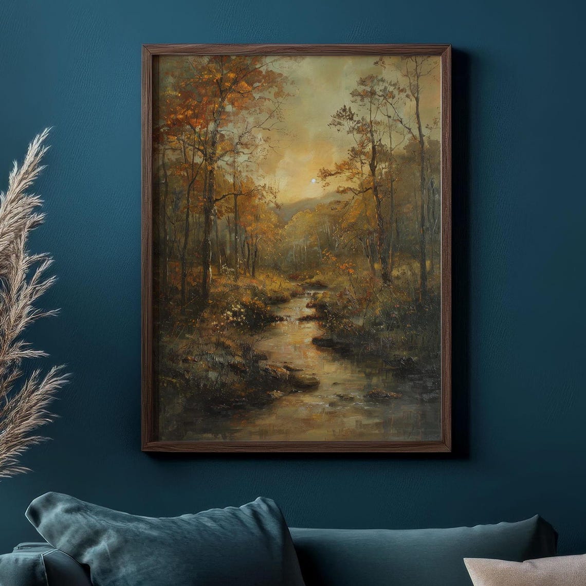 Autumn Forest Stream Sunset Glow Vintage Fall Landscape Poster - Image 2