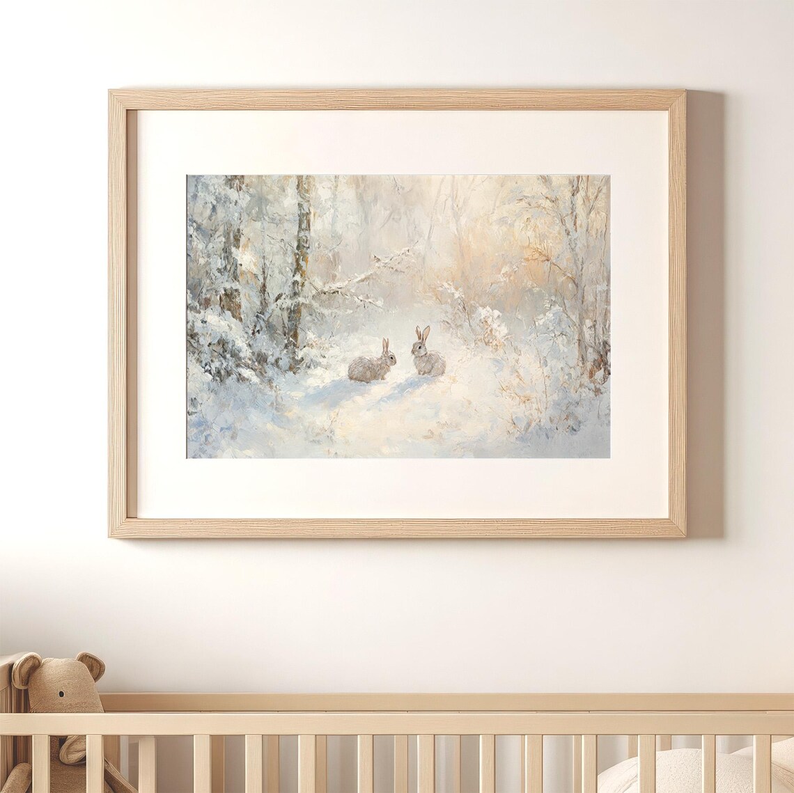 Winter Bunny Rabbits Art Print, Vintage Rustic Farmhouse - Image 4