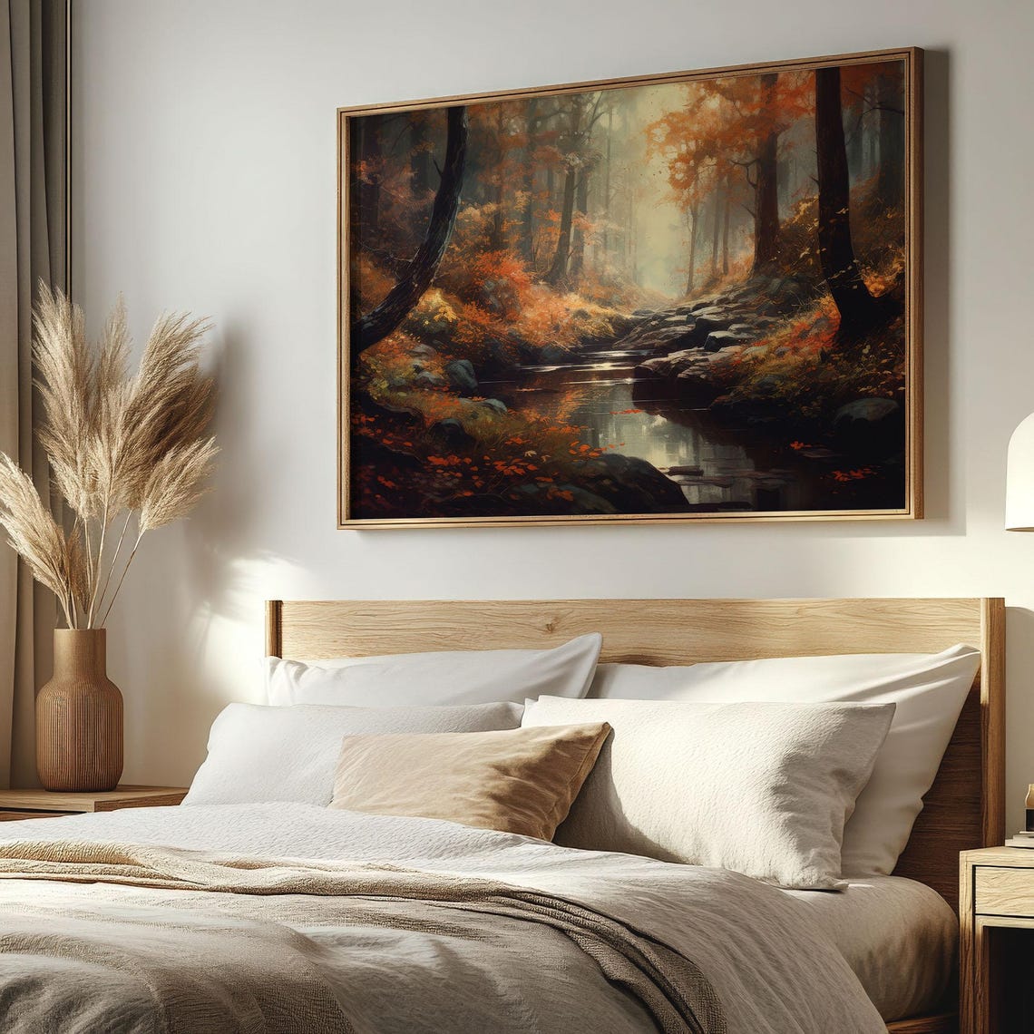 Moody Autumn Forest Stream Red Foliage Vintage Fall Scene Poster - Image 2