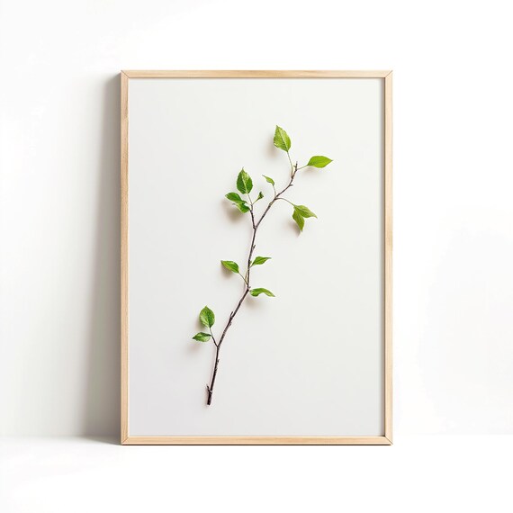 Fresh Green Leaf Branch Minimalist Botanical Nature Spring Greenery Wall Art