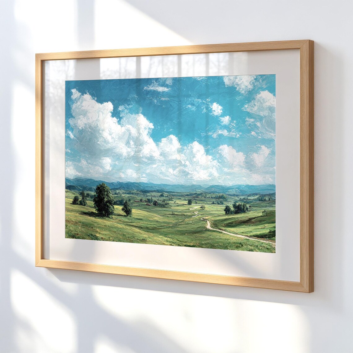 Green Prairie Grass Landscape, Vintage Countryside Art Print