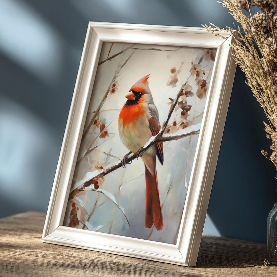 Red Cardinal Winter Snowy Branch Bird Painting Wildlife Art Poster - Image 3
