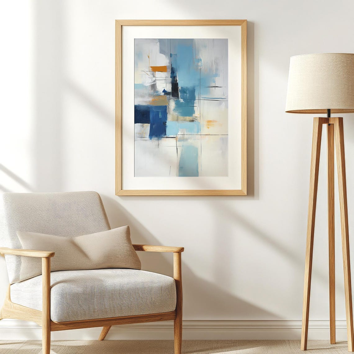 Blue White Abstract With Orange Accent Modern Minimalist Art Poster - Image 3