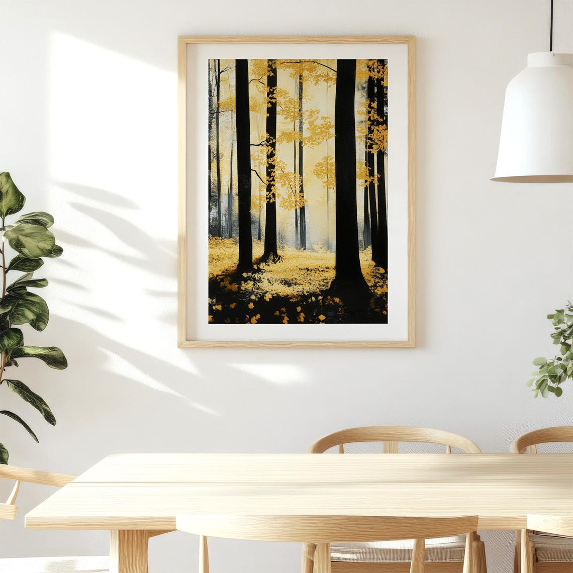 Fall Forest Abstract Print Yellow Black Trees Silhouette Modern Minimalist Poster Instant Golden Wall Decor - Image 3