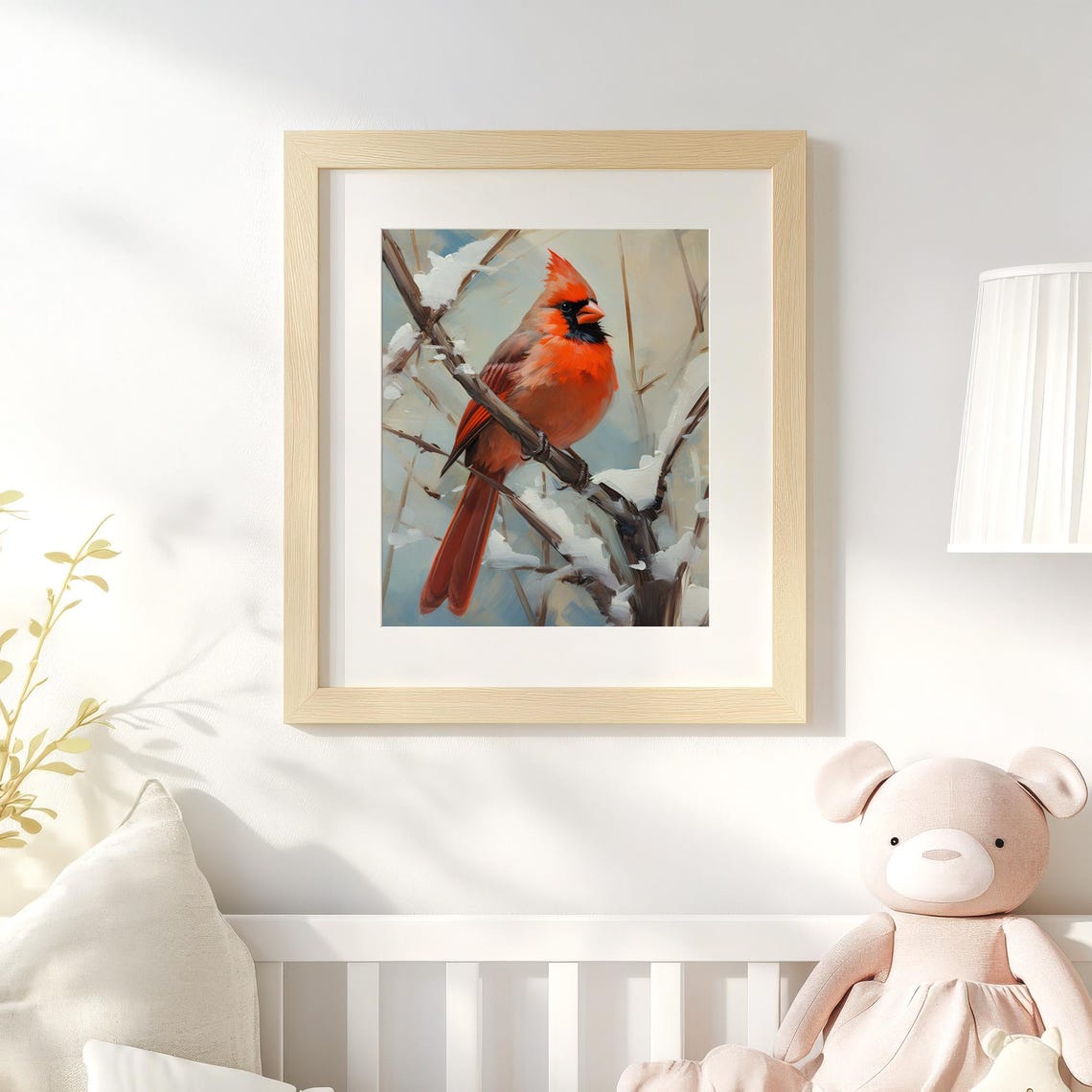 Red Cardinal Winter Snowy Branch Wildlife Bird Painting Art Poster - Image 3