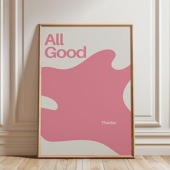 Funny Quote Wall Art Trendy Abstract Pink Print Maximalist Bedroom Decor Idea Cute Beige