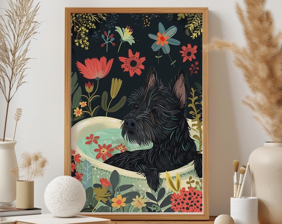 Scottish Terrier Botanical Nursery Art Print