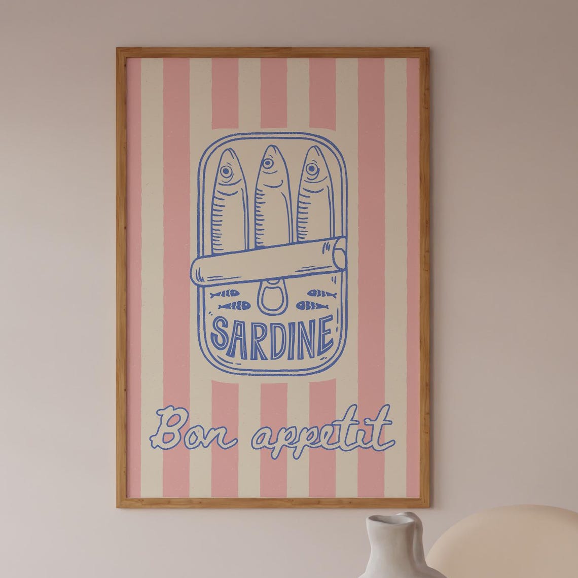 Sardine Bon Appetit Retro Tin Kitchen Blue Pink Striped Poster