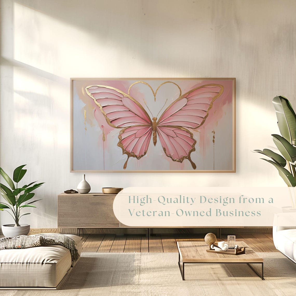 Pink Butterfly Gold Outline Romantic Textured Painting Poster - Image 4