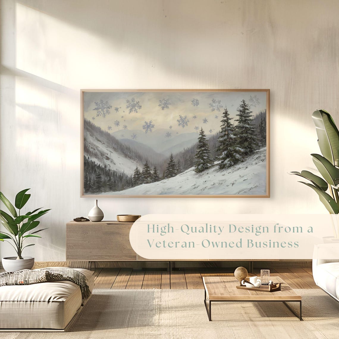 Snowy Mountain Valley Evergreens Giant Snowflakes Whimsical Sky Poster - Image 4