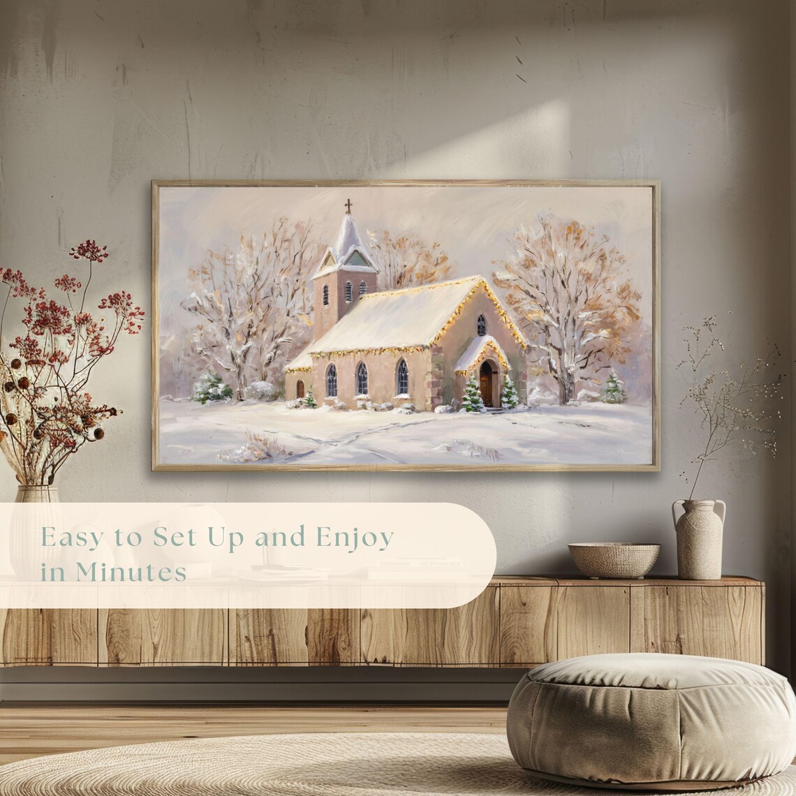 Frame Tv Art Christmas Frame Tv Art 4k Vintage Landscape Painting Snowy Countryside Church Tv Wallpaper - Image 5