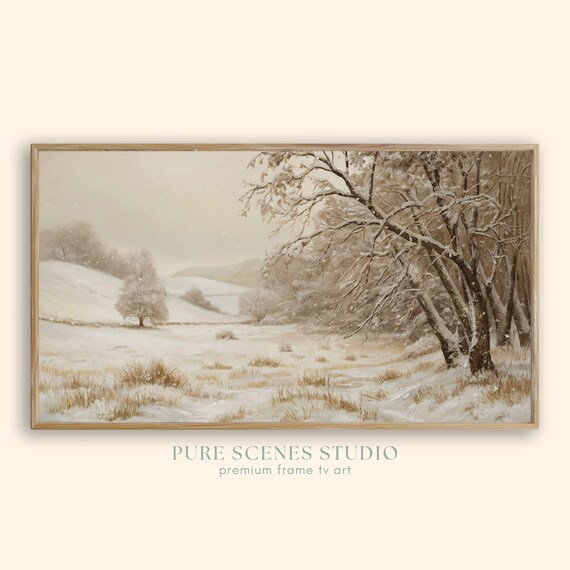 Peaceful Snowy Valley Bare Trees Gentle Snowfall Neutral Tones Poster
