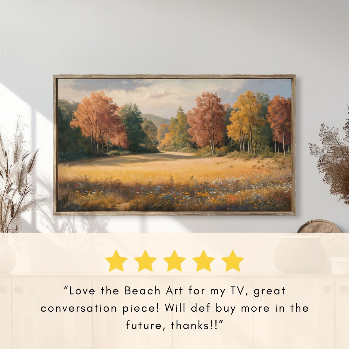 Golden Autumn Meadow Wildflowers Colorful Trees Landscape Poster - Image 2