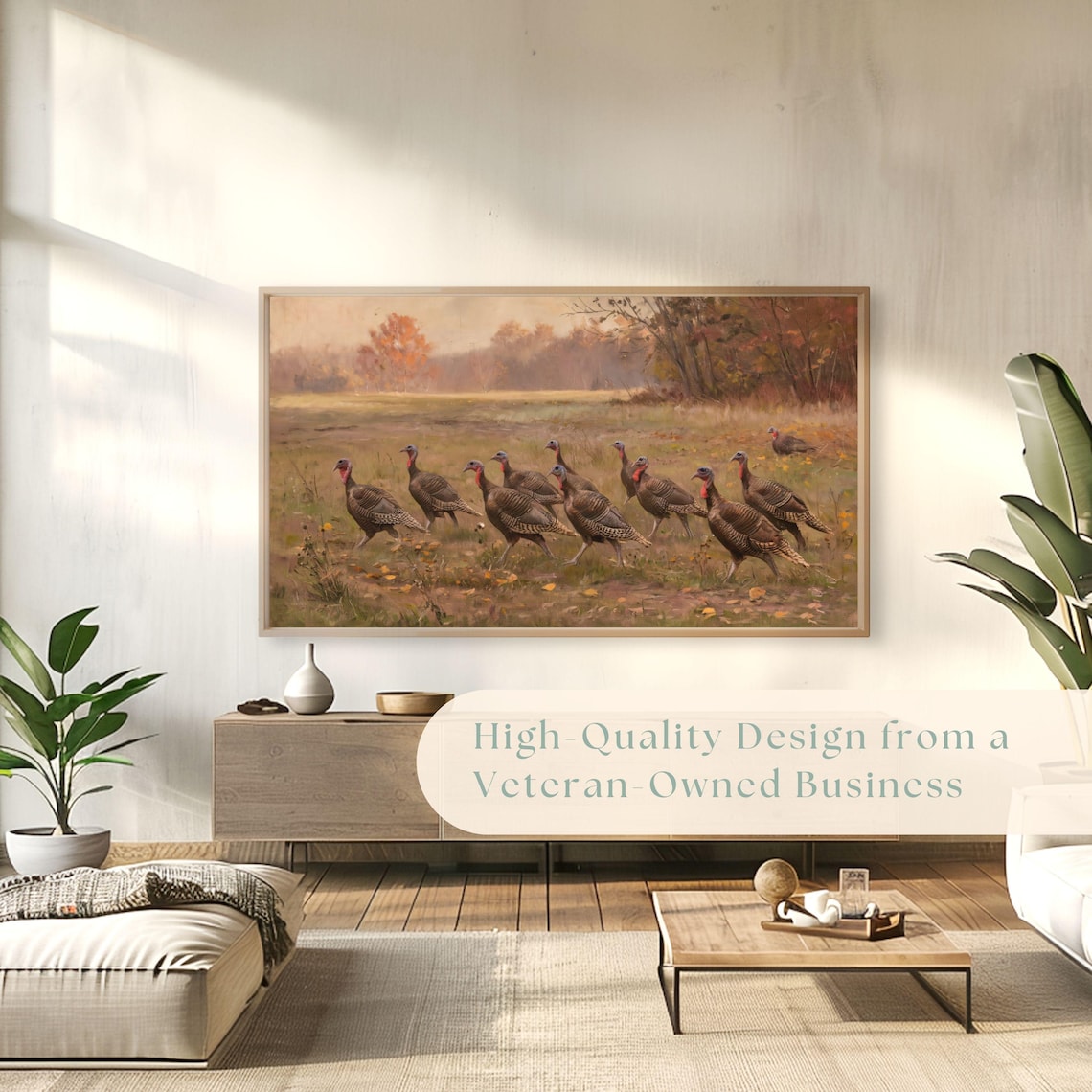 Wild Turkeys Foraging Autumn Meadow Fall Foliage Vintage Painting Poster - Image 4
