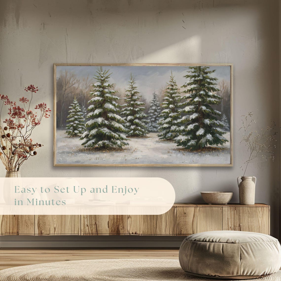 Snowy Evergreen Forest Winter Landscape Cozy Christmas Trees Poster - Image 5