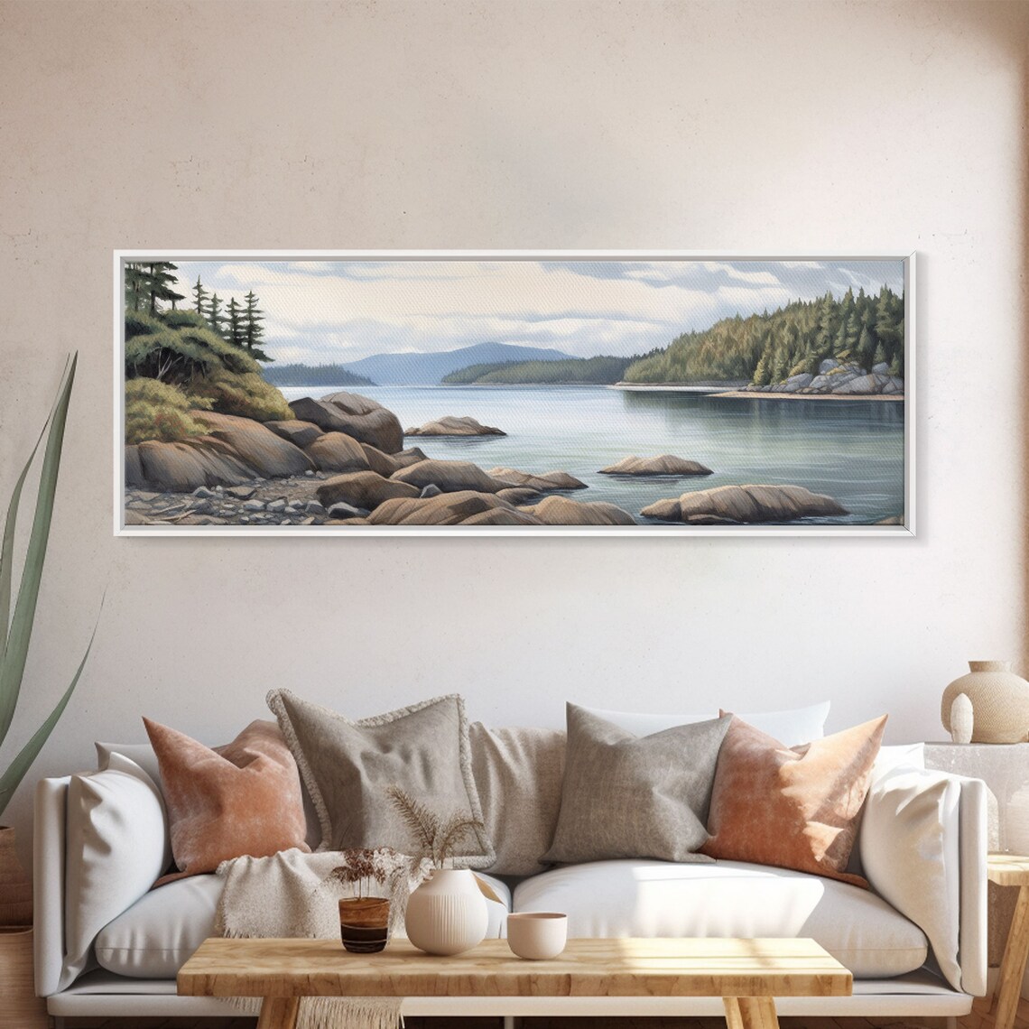 Colored Pencil Lake Riverbank Landscape Art Print - Image 5
