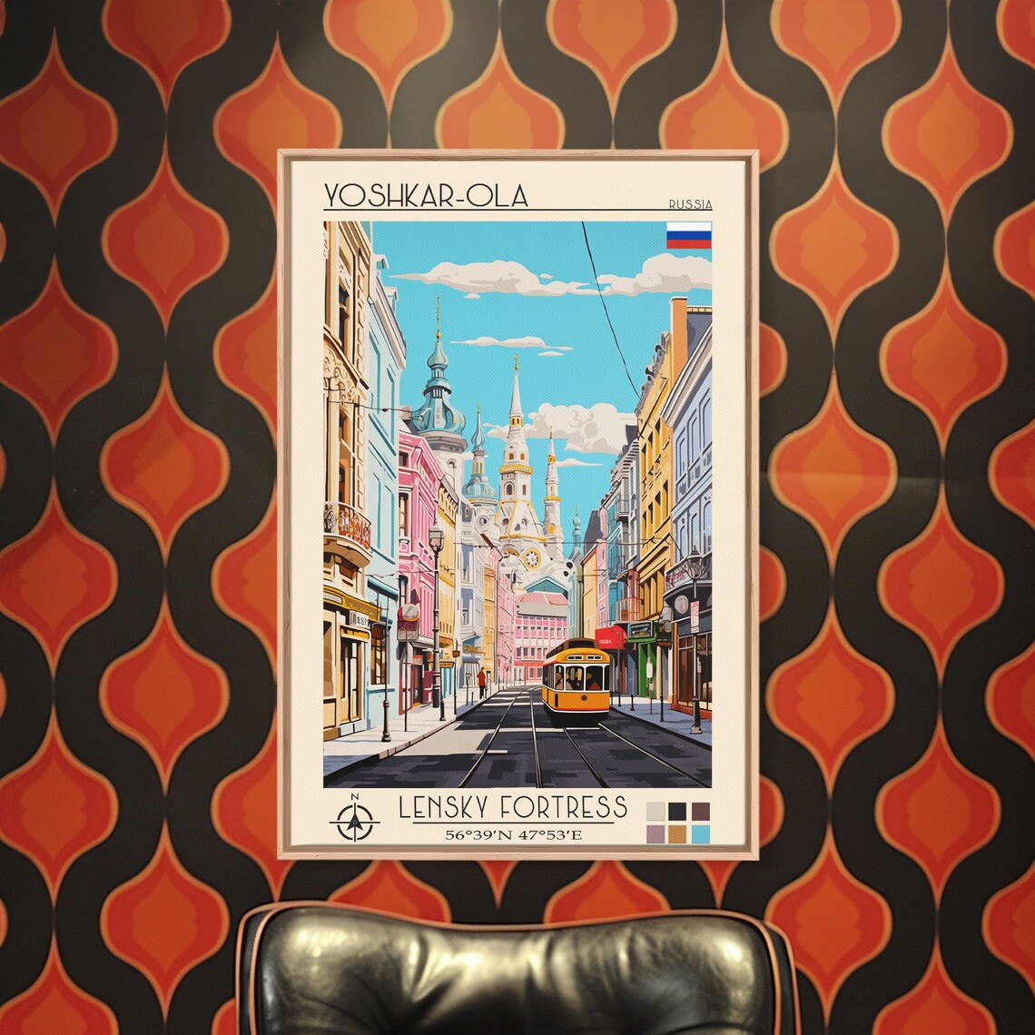 Yoshkar Ola Russia Cathedral Street With Tram Midcentury Travel Poster - Image 4