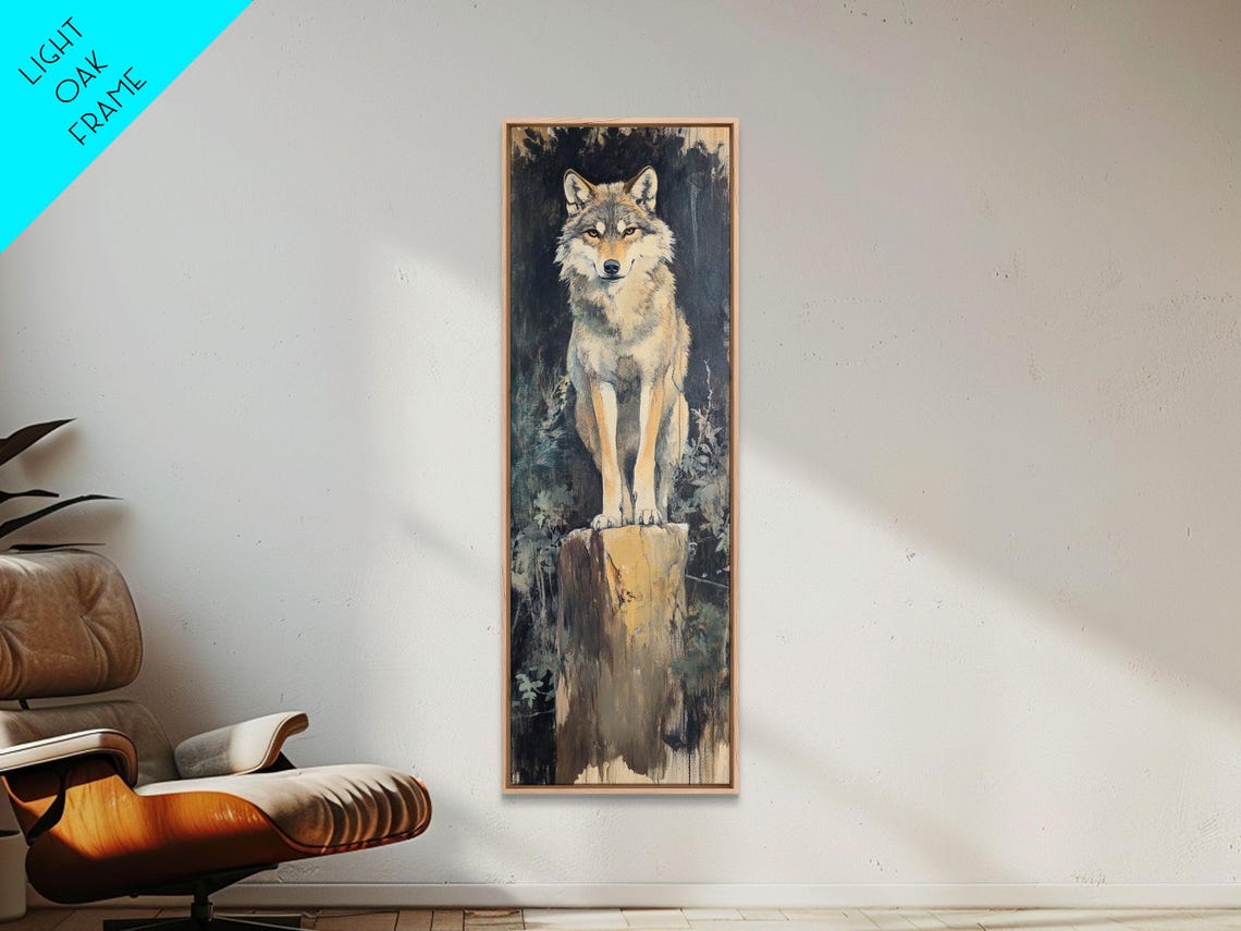 Majestic Wolf on Cliff Dark Moody Wildlife Portrait Wall Art - Image 6