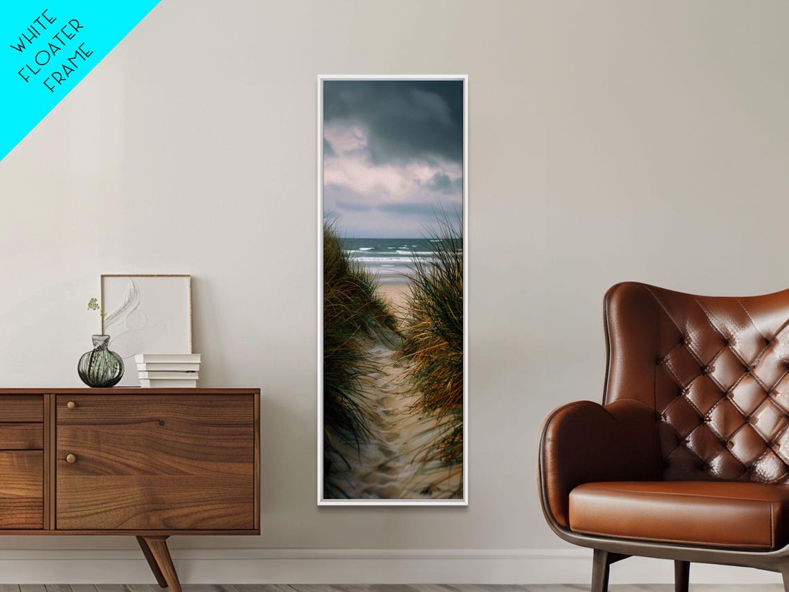 Beach Dune Grass Path To Ocean Moody Sky Photography Wall Print - Image 3