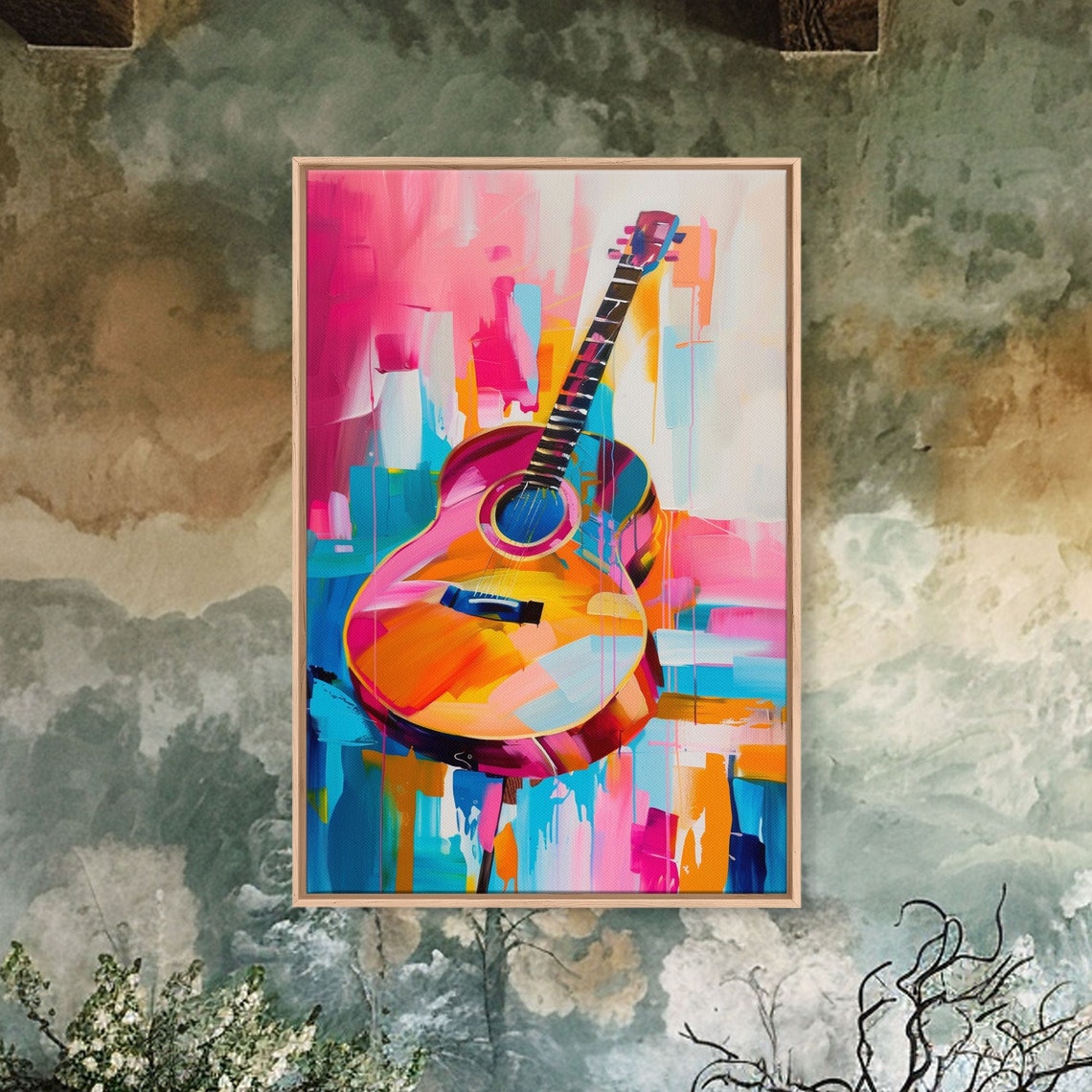 Acoustic Guitar Colorful Abstract Music Room Modern Wall Art - Image 2