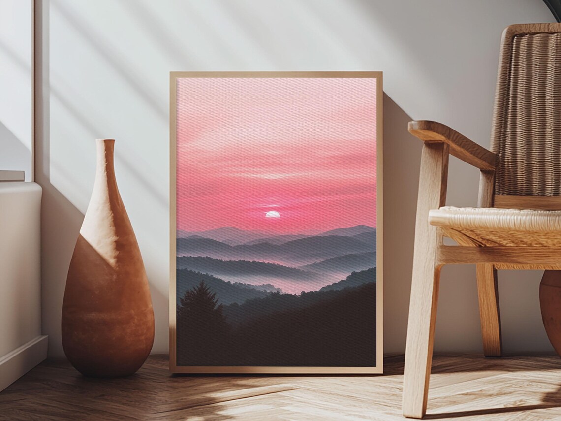 Smoky Mountains Sunset Pink Layered Ridges Misty Valley Travel Poster - Image 4