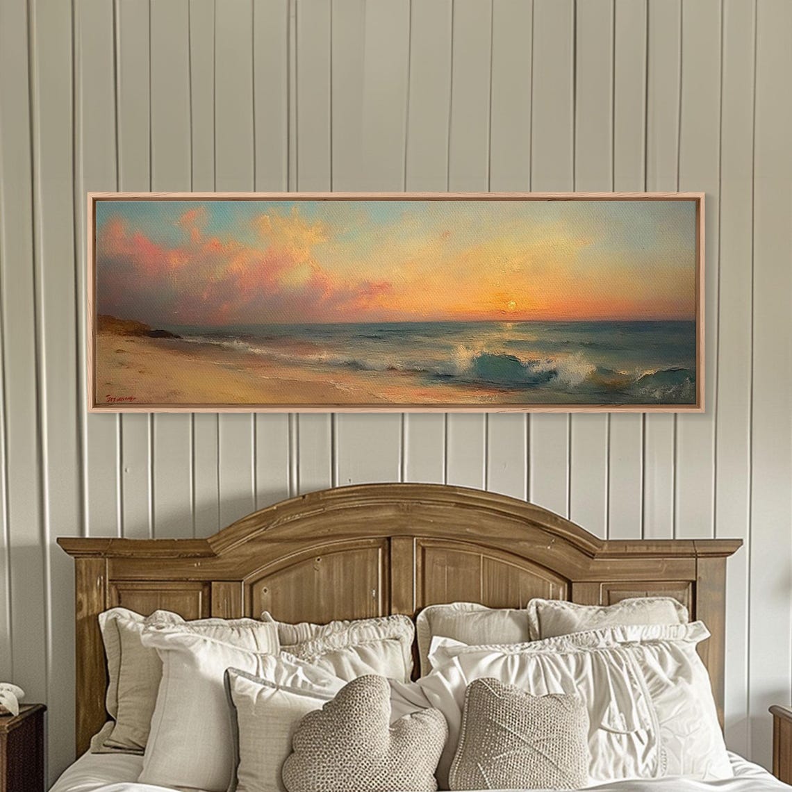 Beach Sunset Pink Clouds Rolling Waves Shore Panoramic Travel Poster - Image 3