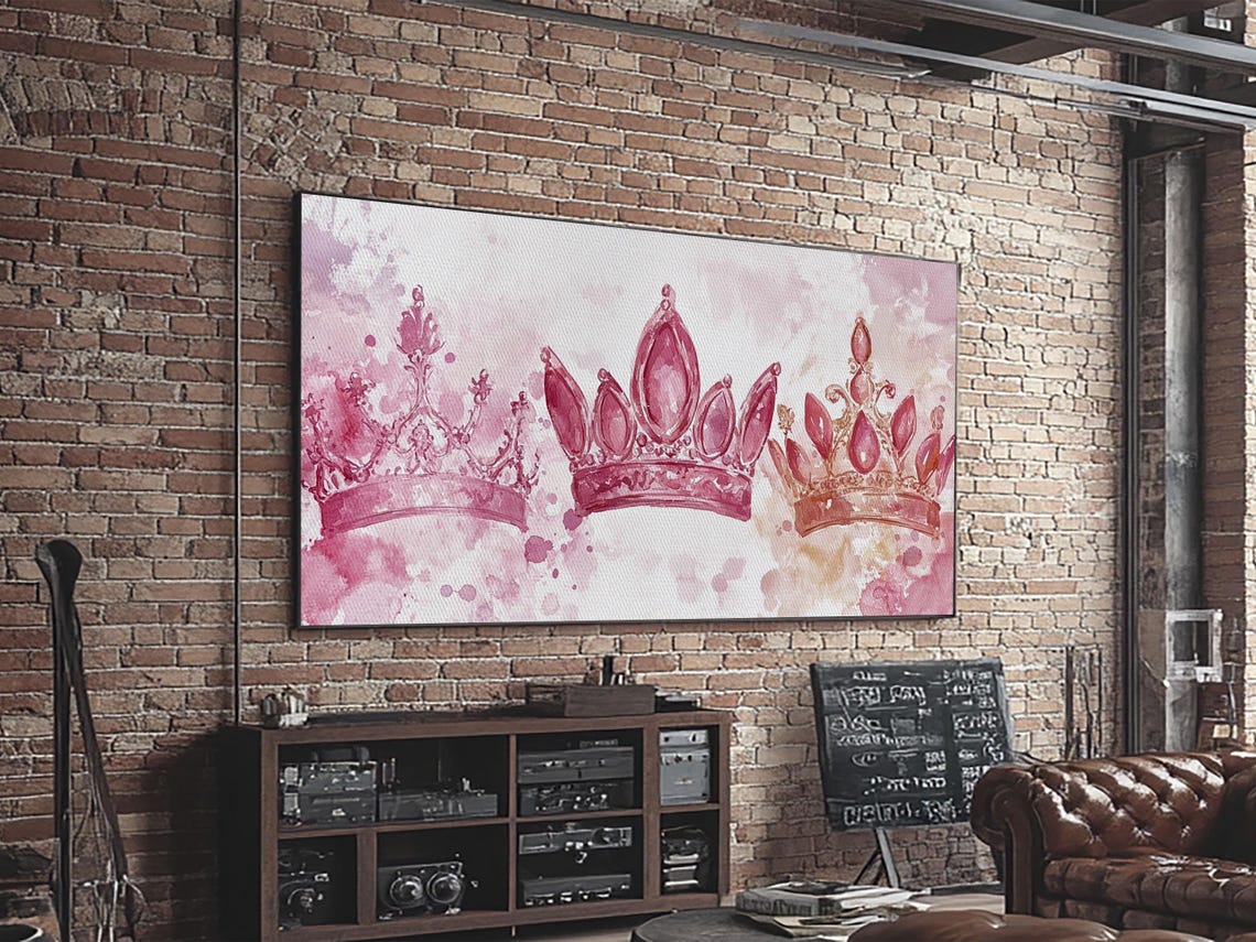 Royal Crowns Print Elegant Pink Wall Art Whimsical Cottagecore Decor Framed Print Gift Idea Bedroom Art