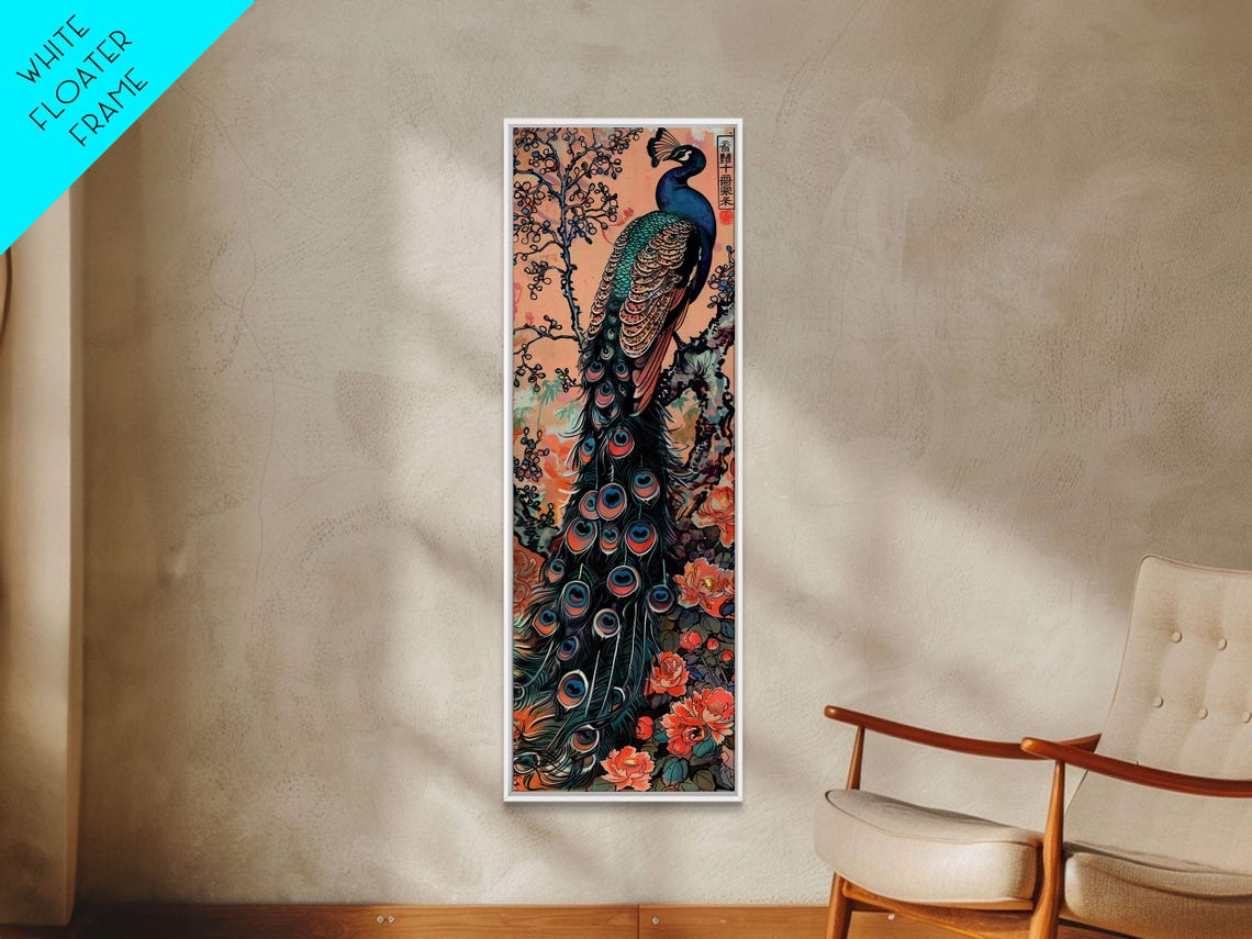 Abstract Rainbow And Waterfall Framed Print Tall Skinny Japanese Style Wall Art - Image 2
