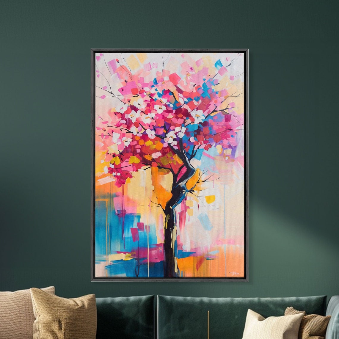 Colorful Blossom Tree Pink White Blooms Spring Flower Art Wall Poster - Image 4