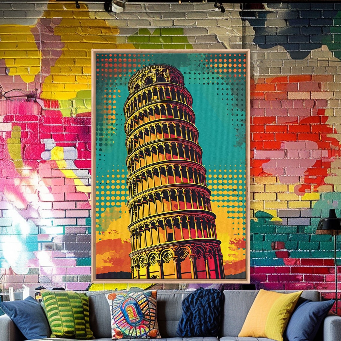 Colorful Pop Art Print Of The Leaning Tower Of Pisa Framed And Printed Art Italy Pop Art Travel Poster Retro Inspired Italy Art - Image 5