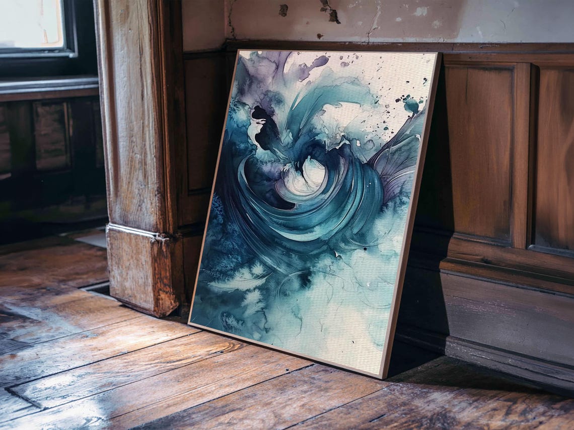Swirling Teal Watercolor Abstract Spiral Minimalist Zen Ocean Poster - Image 6