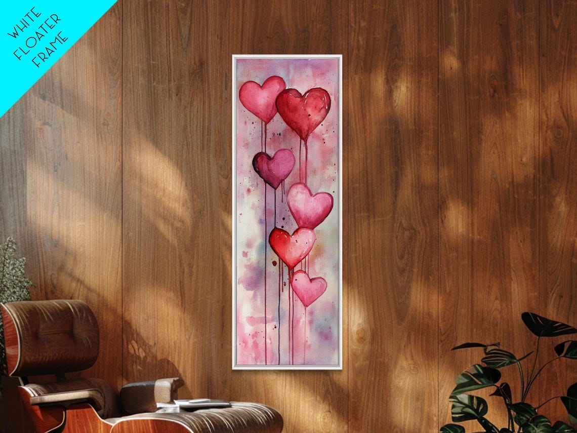 Dripping Heart Balloons Pink Watercolor Romantic Valentine Wall Art - Image 3