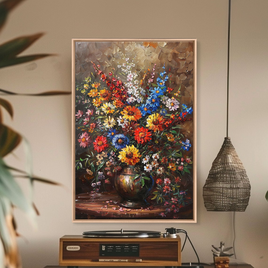 Bold Flower Bouquet On Dark Background Oil Painting Art Poster - Image 4