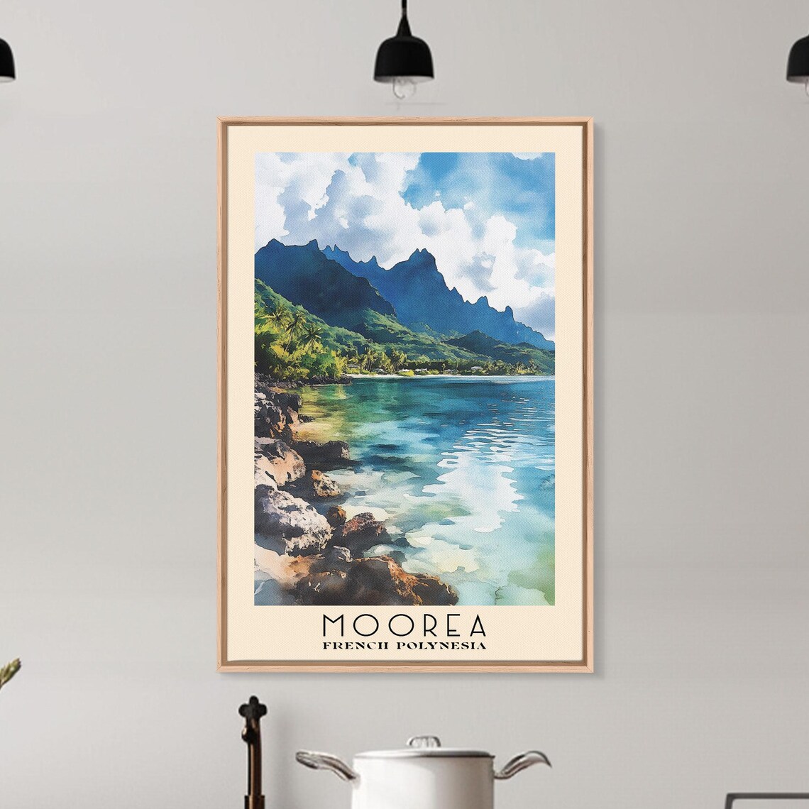 Moorea French Polynesia Volcanic Peaks Lagoon Watercolor Travel Poster - Image 6