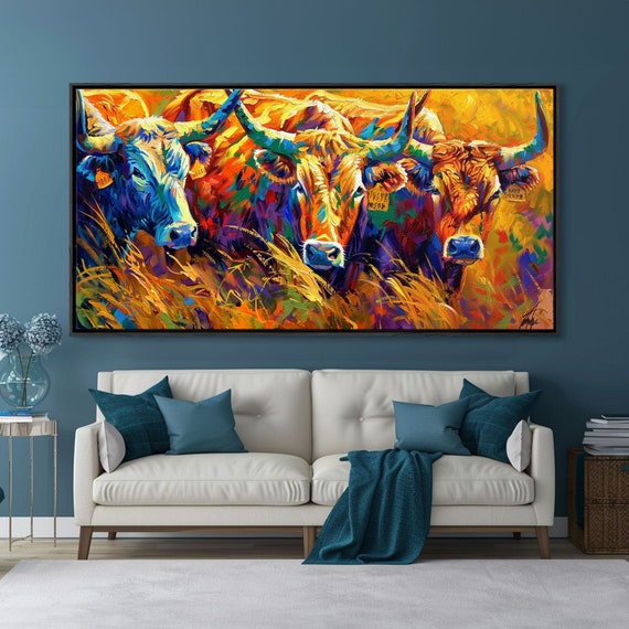 Expressive Cattle In Bright Colors Ideal For Living Room Art Framed Print Bedroom Decor Home Decoration Unique Farmhouse Decor