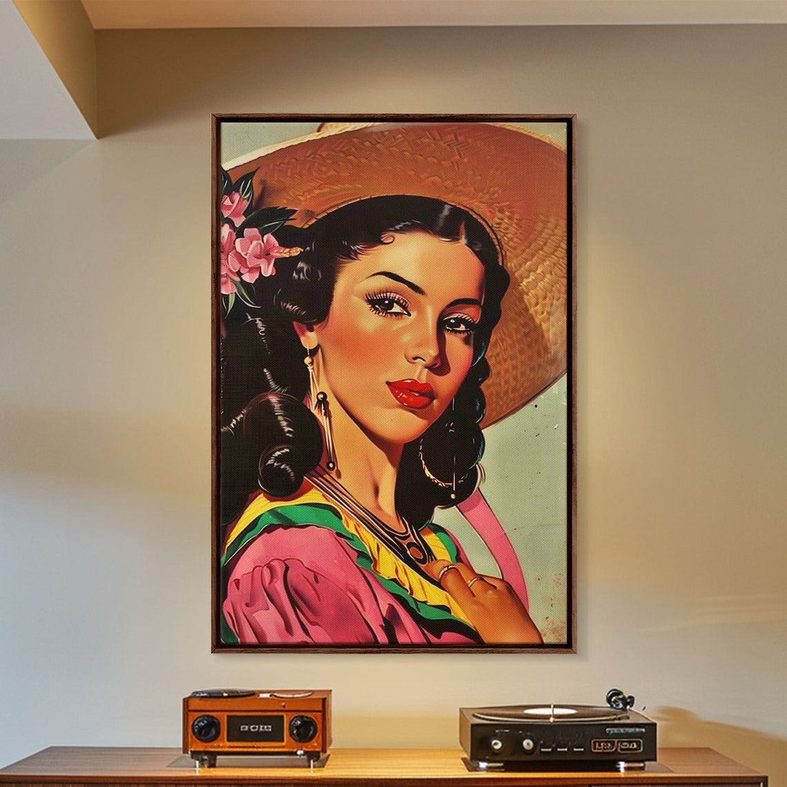 Vintage Elegant Lady Straw Hat Floral Portrait Retro Wall Art Poster - Image 4
