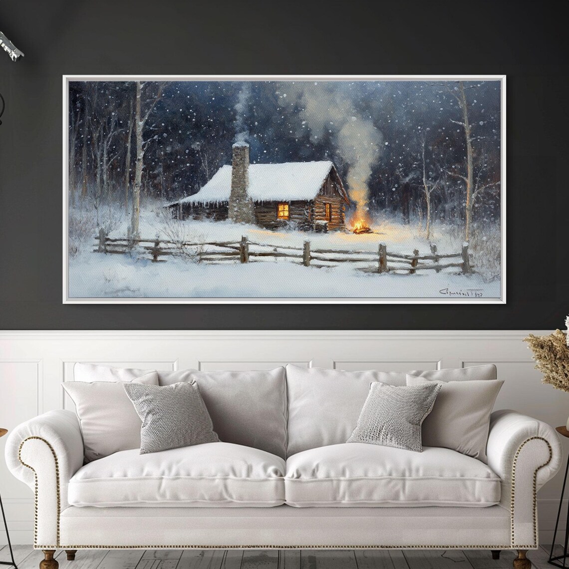 Rustic Cabin In Snow, Vintage Christmas Art Print - Image 4