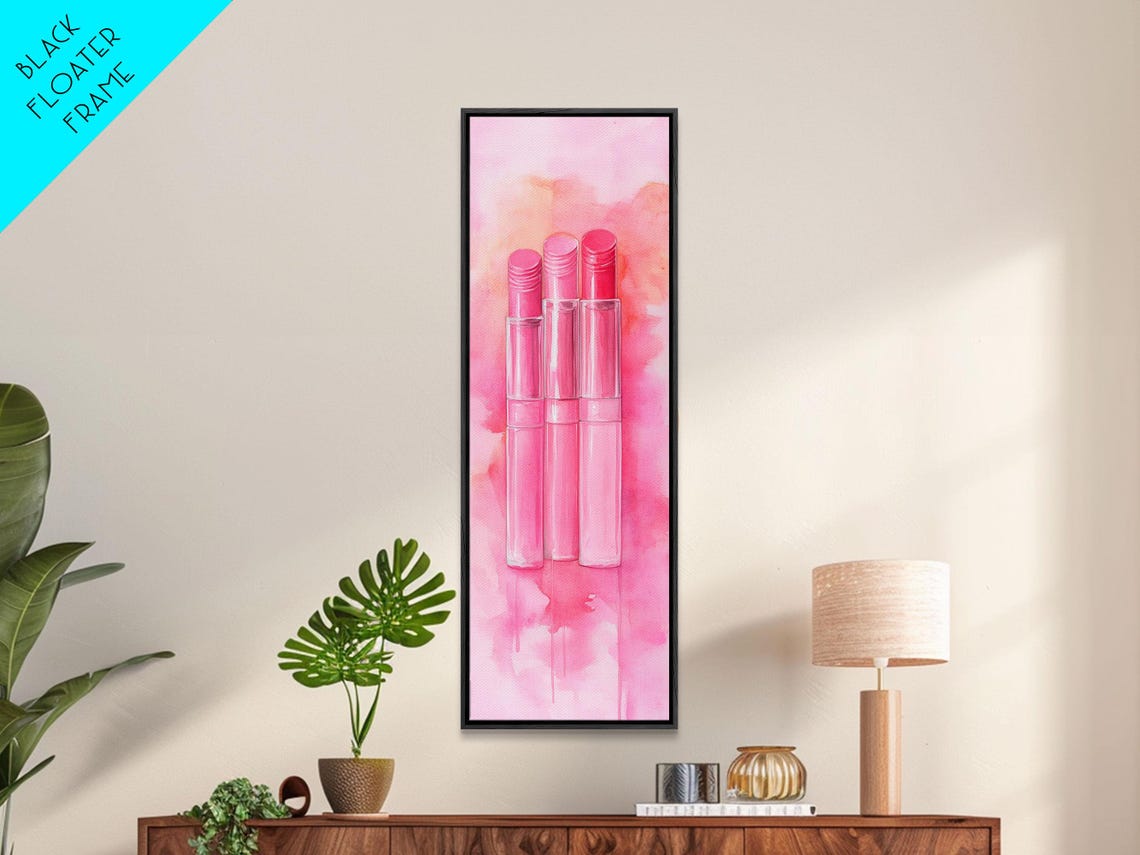 Light Pink Lipsticks Framed Print Modern Whimsical Art Abstract Vertical Art For Makeup Room Or Girly Dorm Wall Decor