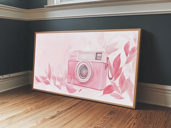Retro Pink Camera Print Whimsical Photography Wall Art Light Pink Modern Decor Unique Living Room Artwork Gift Idea