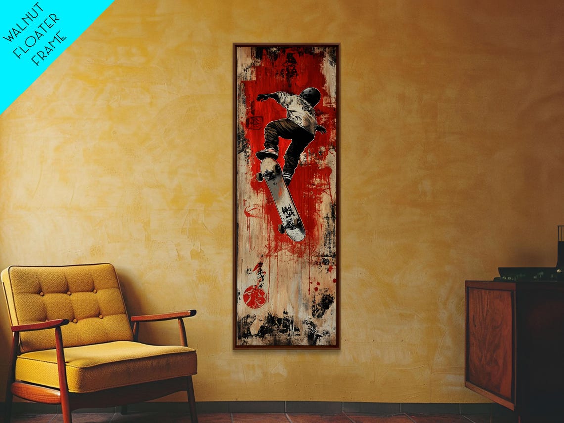Skateboarder Midair Trick Red Black Graffiti Style Urban Poster - Image 3